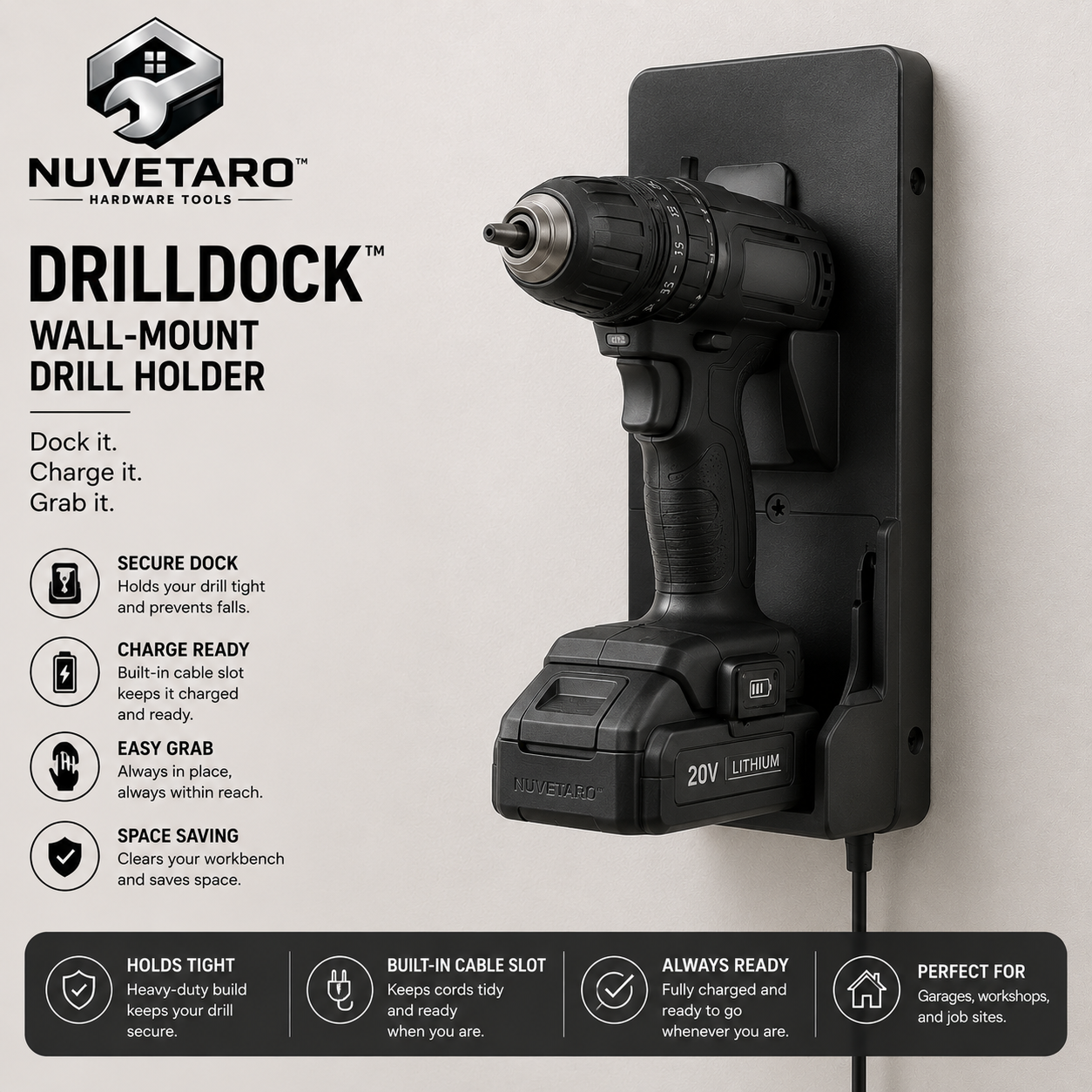 NUVETARO™ DrillDock Elite – Smart Wall Drill Station