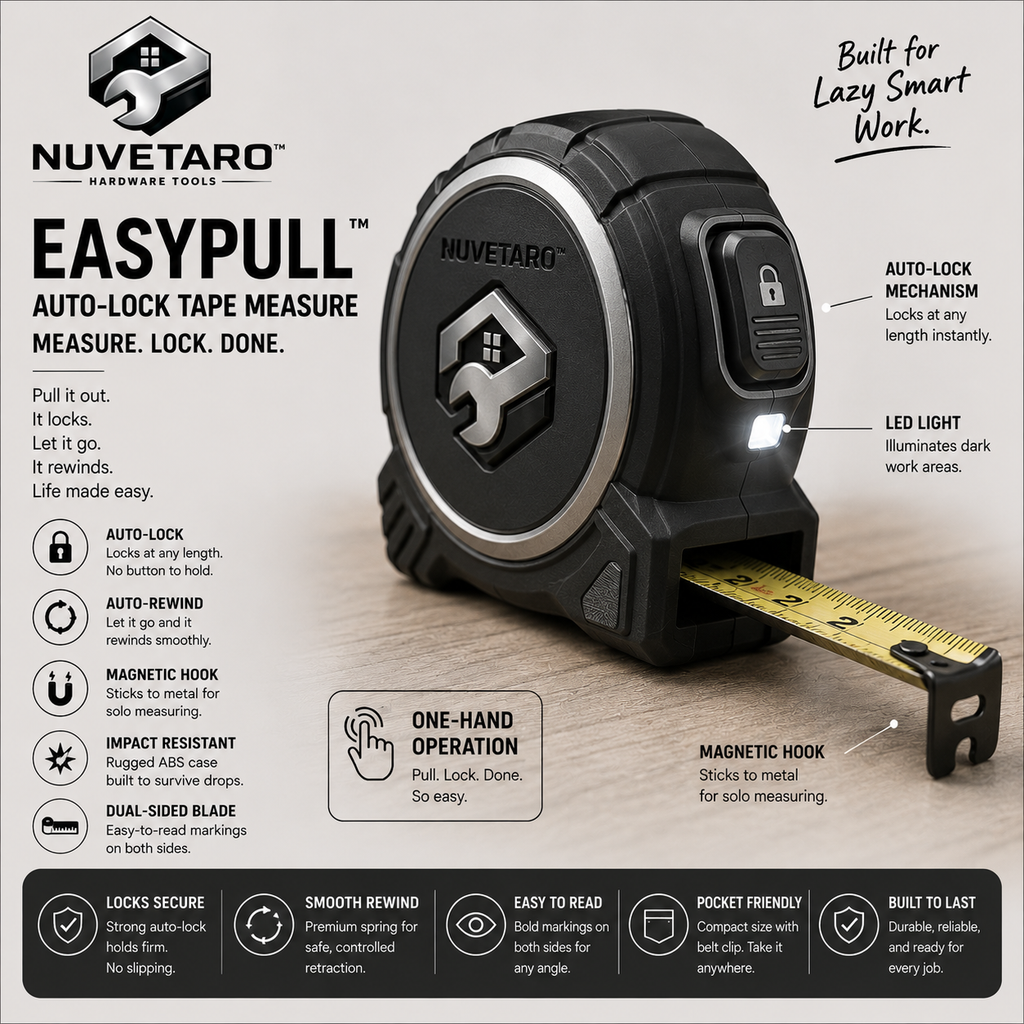 NUVETARO™ EasyPull Max – Smart Auto-Lock Tape Measure