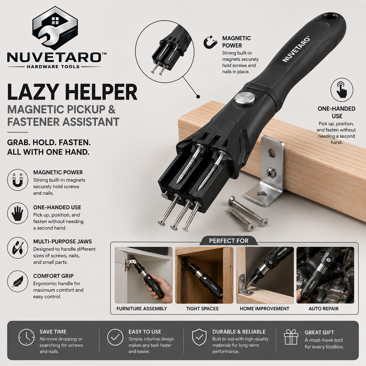 NUVETARO™ Lazy Helper Pro – Magnetic Fastener Pickup Tool
