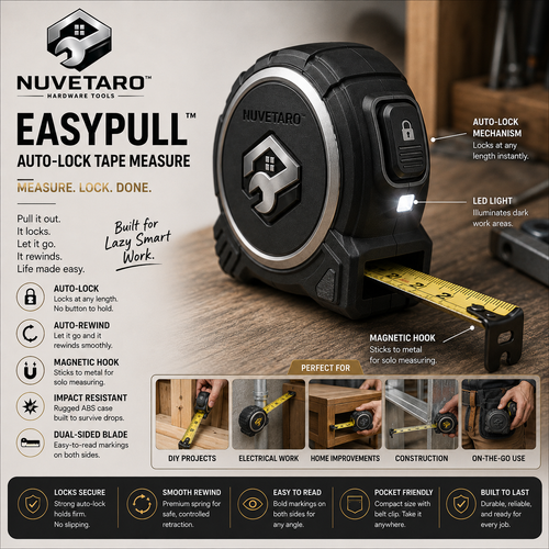 NUVETARO™ EasyPull Max – Smart Auto-Lock Tape Measure