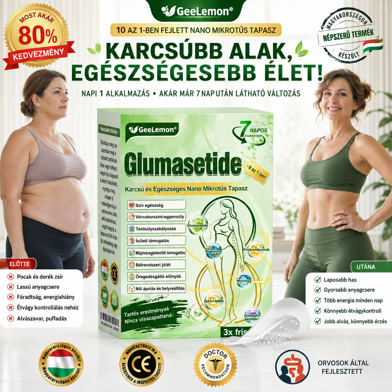 ❤️❤️ Moringa · Berberine × NAD+ 10 az 1-ben GeeLemon® Prémium Nano Mikrotűs Tapasz Napi 1 alkalmazás • Akár már 7 nap után látható változás✨ 💚 Az alakformálás, az energiaszint, az étvágykontroll és az általános jó közérzet mindennapi támogatására